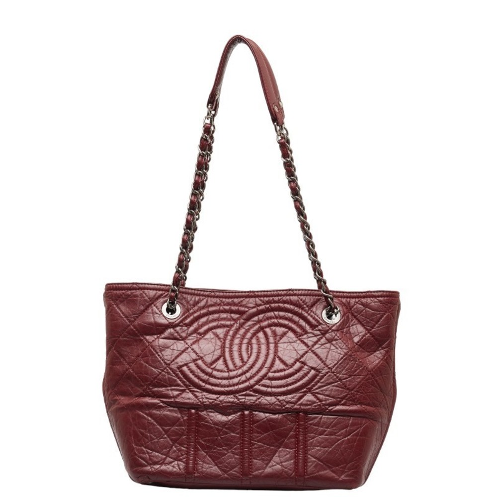 CHANEL Big Coco Mark Chain Tote Bag Wine Red Lambskin Leather